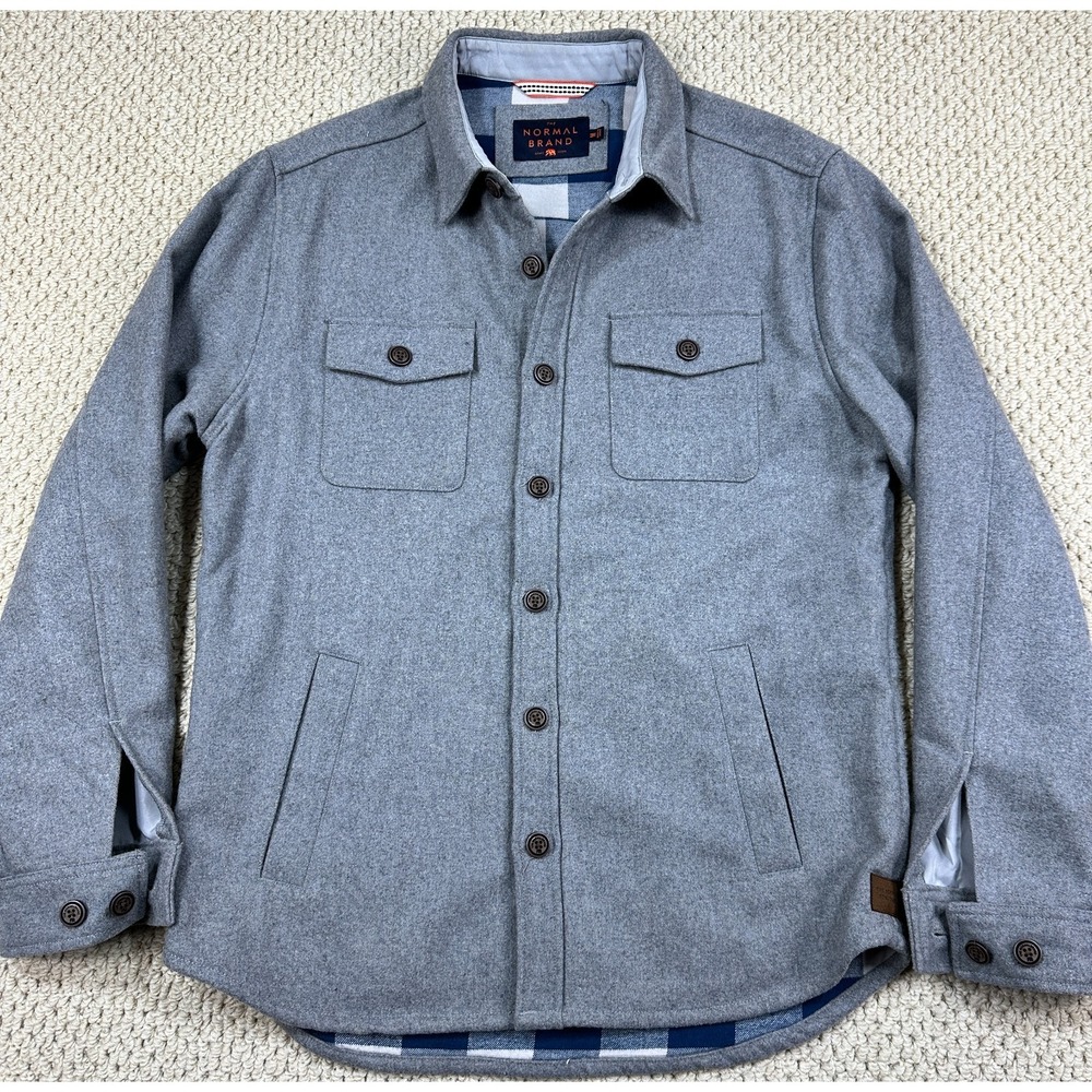 Normal Brand Shirt Jacket Men M Gray Wool Blend Flannel Lined Brightside Shacket